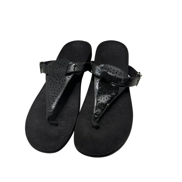 Vionic Rest Tropez Adjustable Thong Sandal Orthotic Arch Support Black Patent 10 - Picture 5 of 13